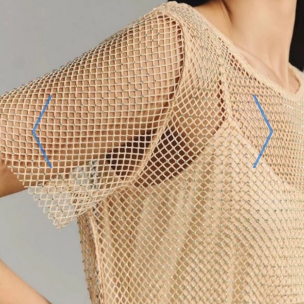 Sunday In Brooklyn Anthropologie Light Peach/Beige Elegant Mesh Rhinestone Top - Picture 3 of 8